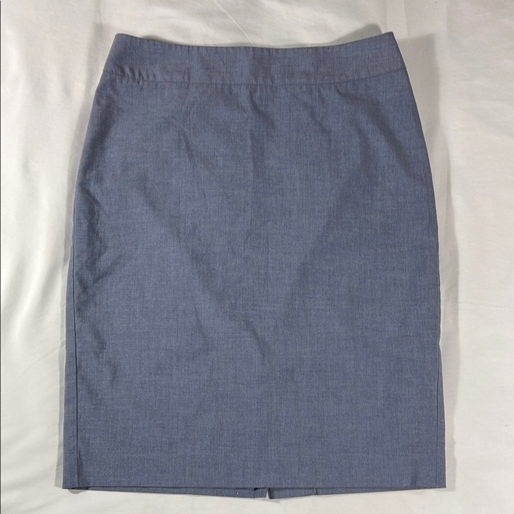 Ann Taylor womens light blue grey knee length rear zip pencil skirt - size 0
